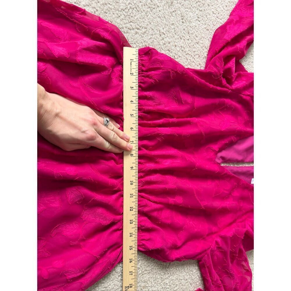 Evereve Mini Dress V Neck Long Sleeve Floral Fit and Flare Pink Fuchsia size Lar - Picture 7 of 13
